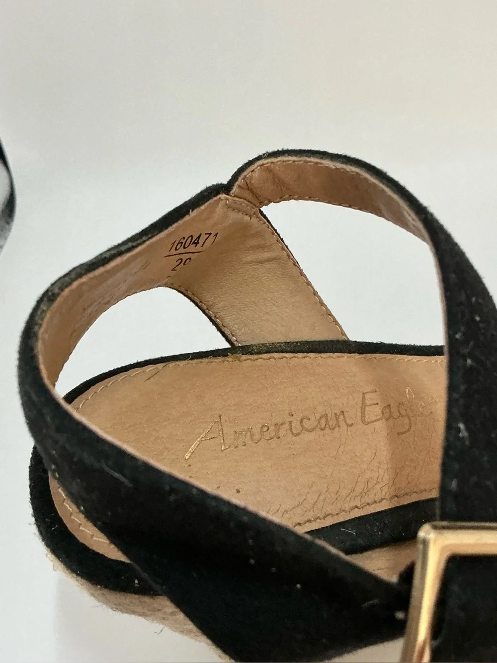 American Eagle Black Faux Suede Espadrille Sandals Ankle Strap Women’s 6.5